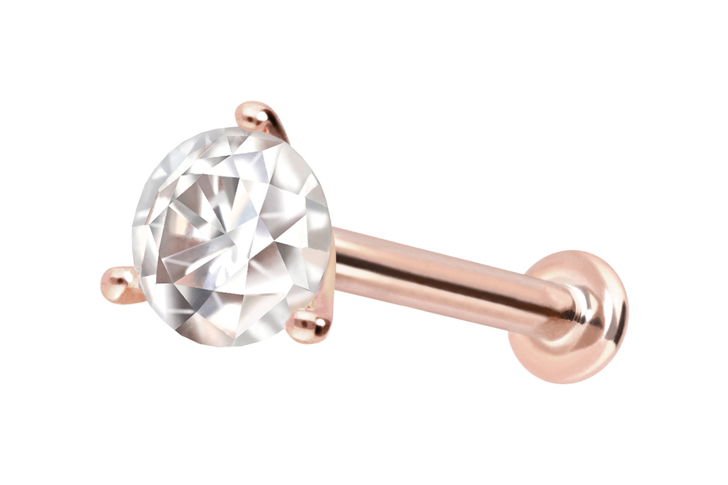 14 Karat Gold Labret Piercing mit Innengewinde MOISSANIT